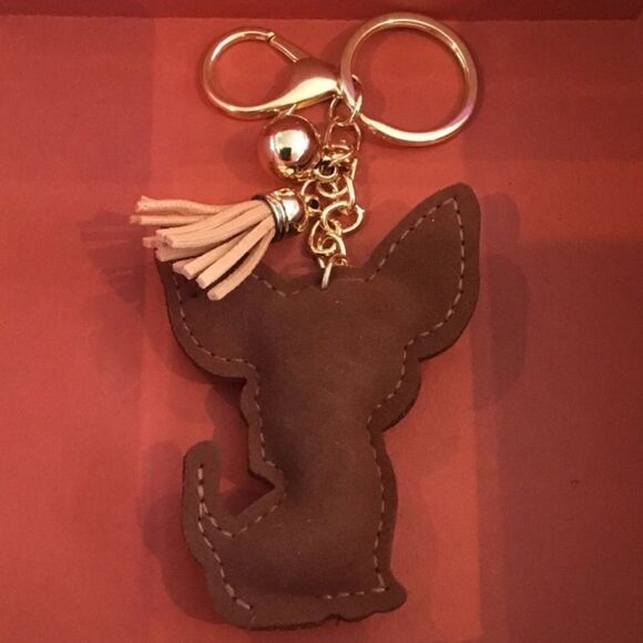 CHIHUAHUA ADORABLE KEYCHAIN CHARM RHINESTONES GOLD TONE HARDWARE - Picture 6 of 6